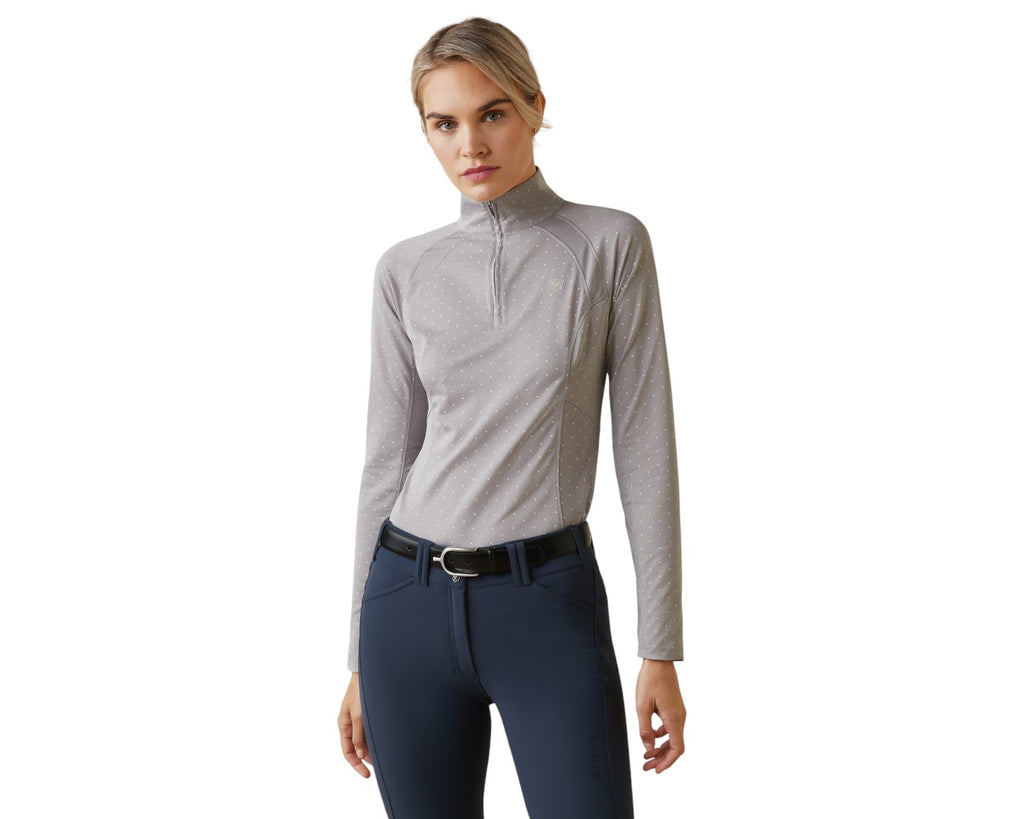 Ariat Ladies Sunstopper in Silver Sconce Dot - Same great performance features but now with a raglan-cut sleeve for a flattering fit and breathable tech mesh paneling in all the places you need it most