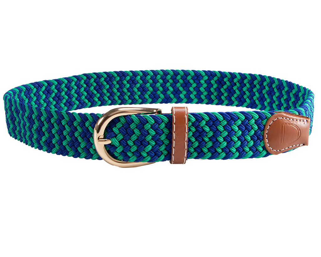  Huntington Braided Equestrian Belt, made from nylon stretch braid and features a brass buckle. It is 3cm wide and designed to be adjustable for a personalized fit. The braided design adds texture and visual interest to the belt