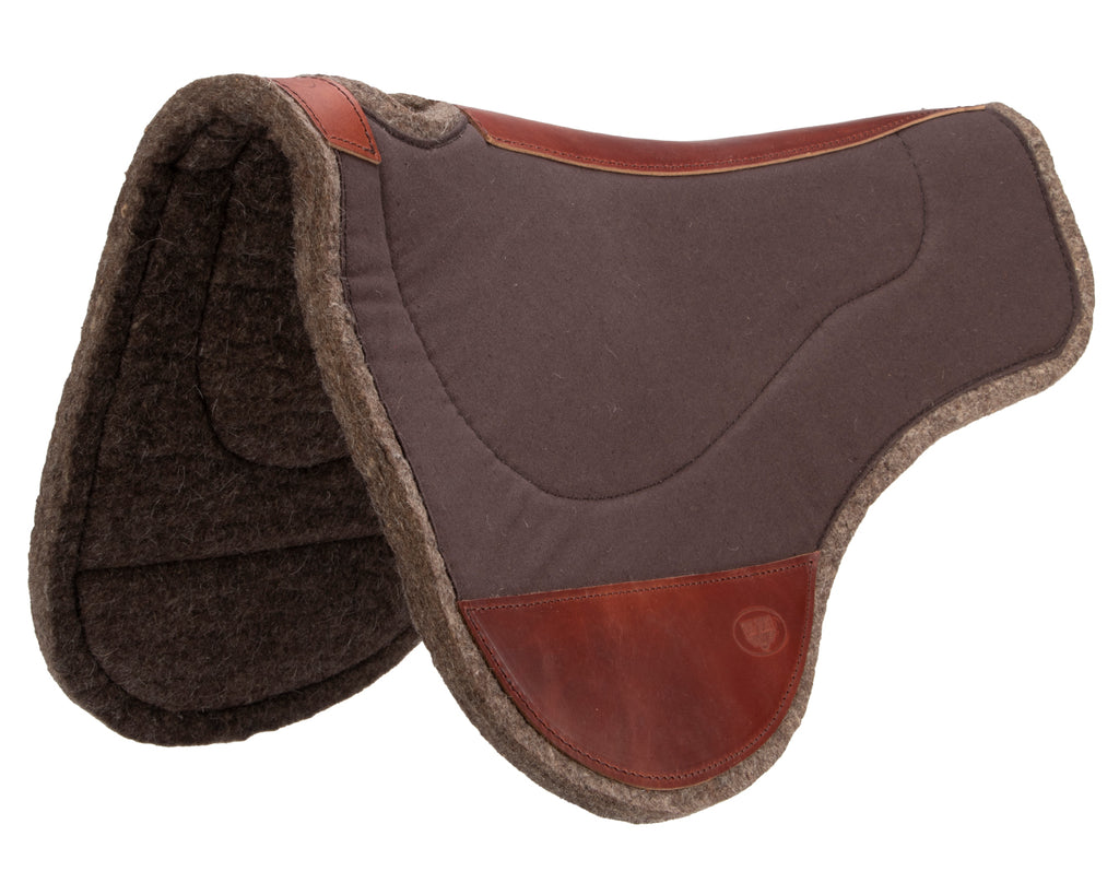 The Fort Worth Short Contoured Round Pad with Canvas - A comfortable and protective saddle pad designed with contoured spine, wither relief, and reinforced wear leathers. Made from premium wool felt with a sweat-absorbing canvas outer shell.