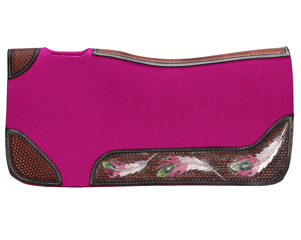 Fort Worth Feather Tooled Felt Saddle Pad in Pink