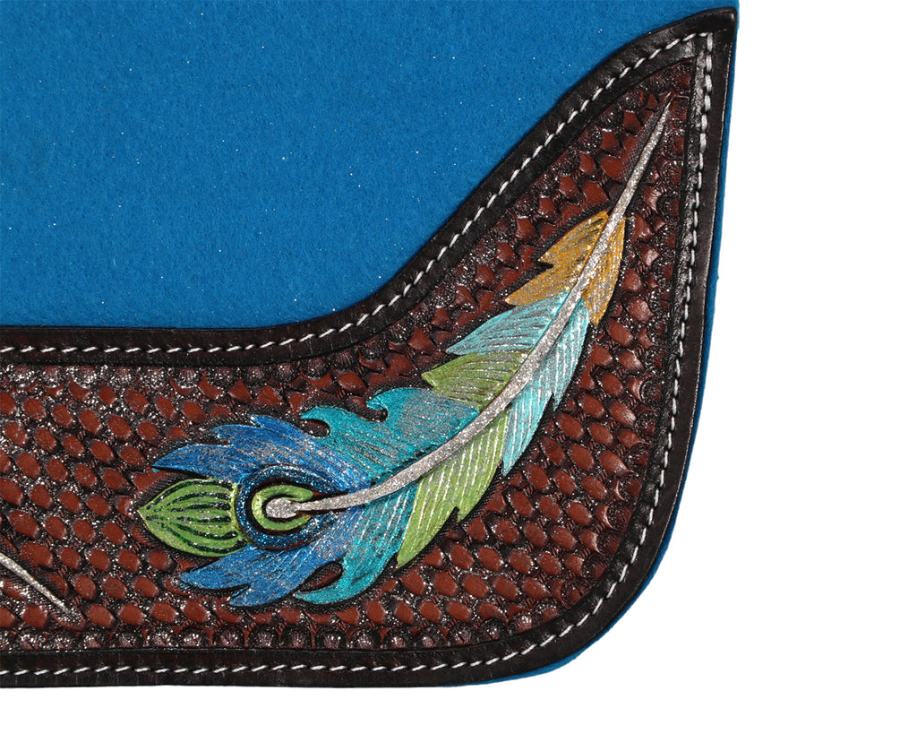 Fort Worth Feather Tooled Felt Saddle Pad - Turquoise