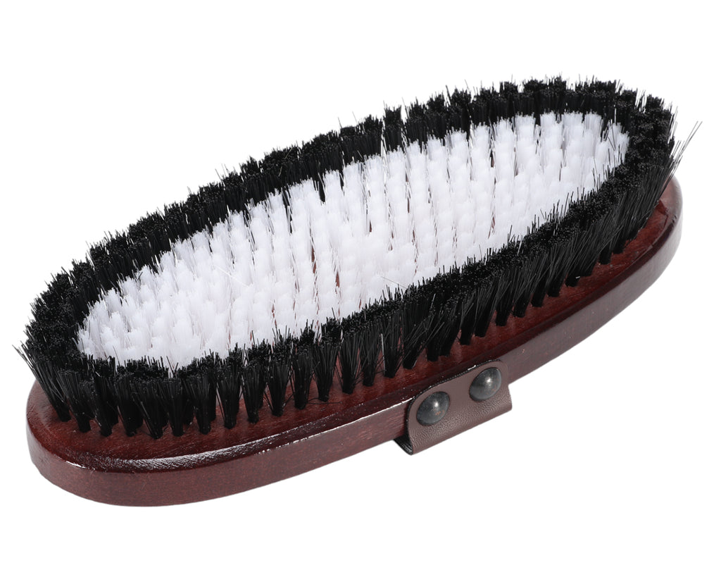 GG Australia Bi-Level Body Brush for grooming horses & ponies, images shows the two levels of fibres