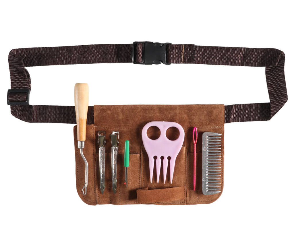 Professional Mane Braiding Kit for horses and ponies - with 7 tools in a suede leather kit roll on a nylon belt