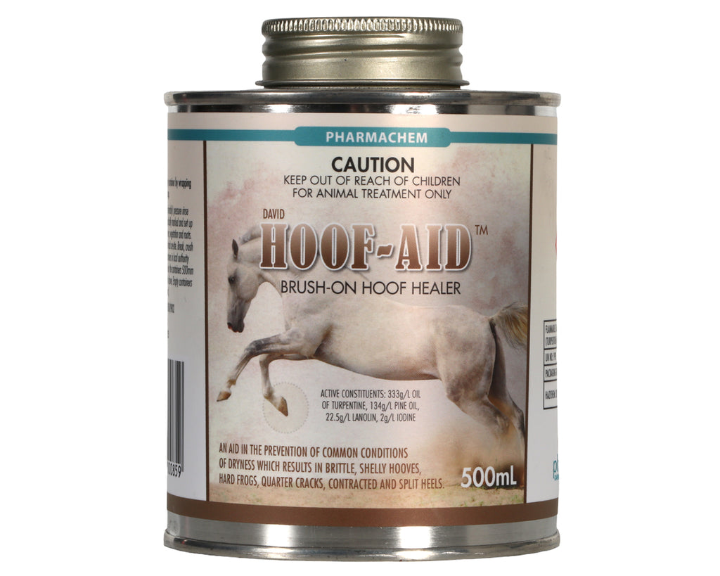 David Hoof-Aid is a brush-on hoof healer containing bactericidal, antifungal, antiseptic and counterirritant properties that does not seal pores but allows the hoof to breathe stimulating rapid growth and stronger hooves