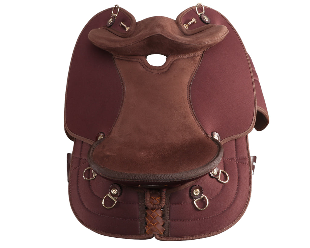 Ord River Synthetic Youth Half Breed Saddle with 14.5inch seat, image shows view from top of saddle showing saddle seat