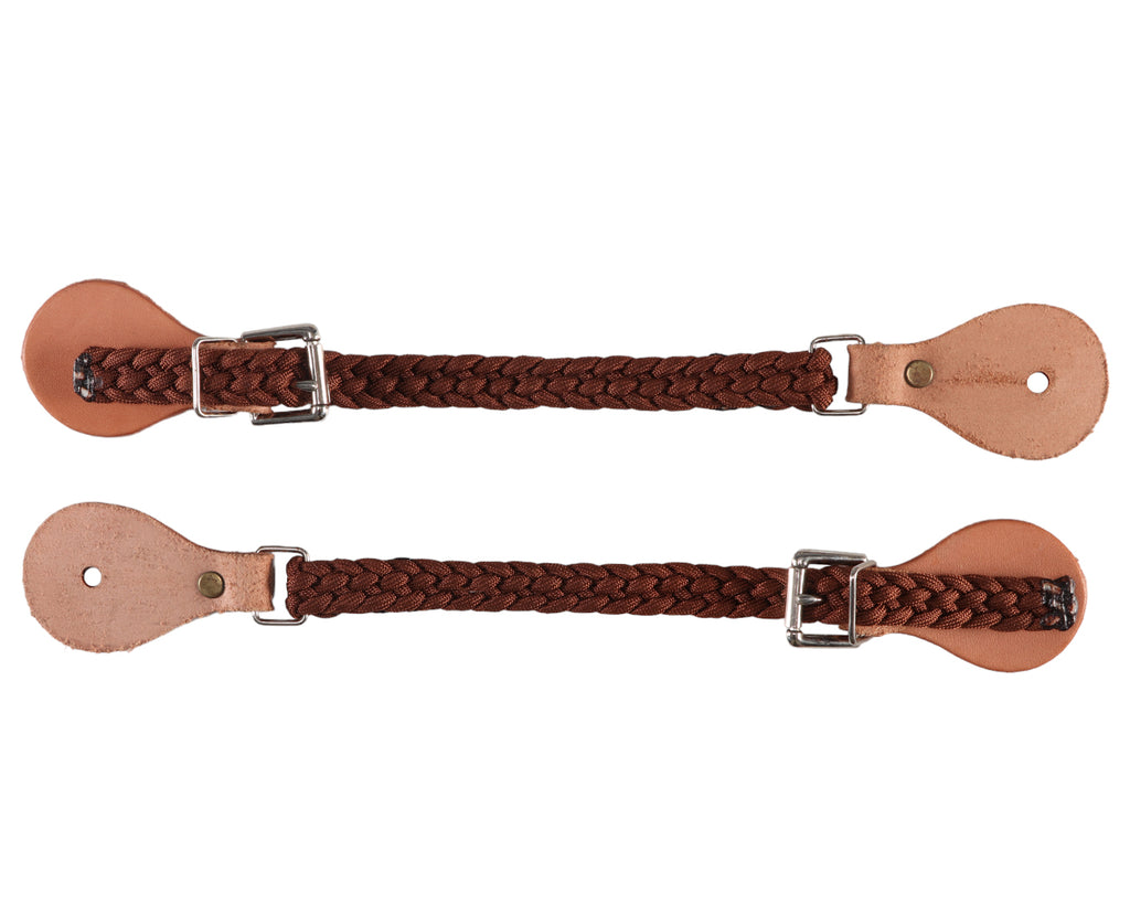 Western Spur Straps Brown Nylon - made with flat braided nylon cord