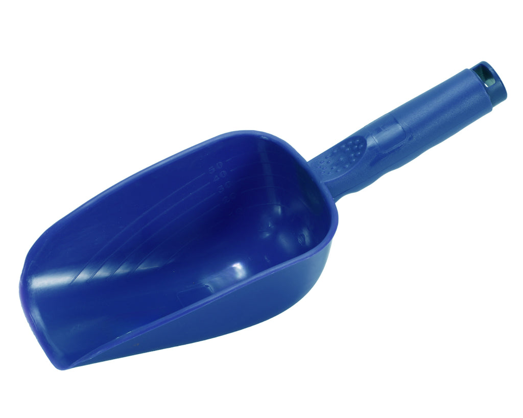Small Plastic Feed Scoop that is perfect for additives or feeding ponies in blue