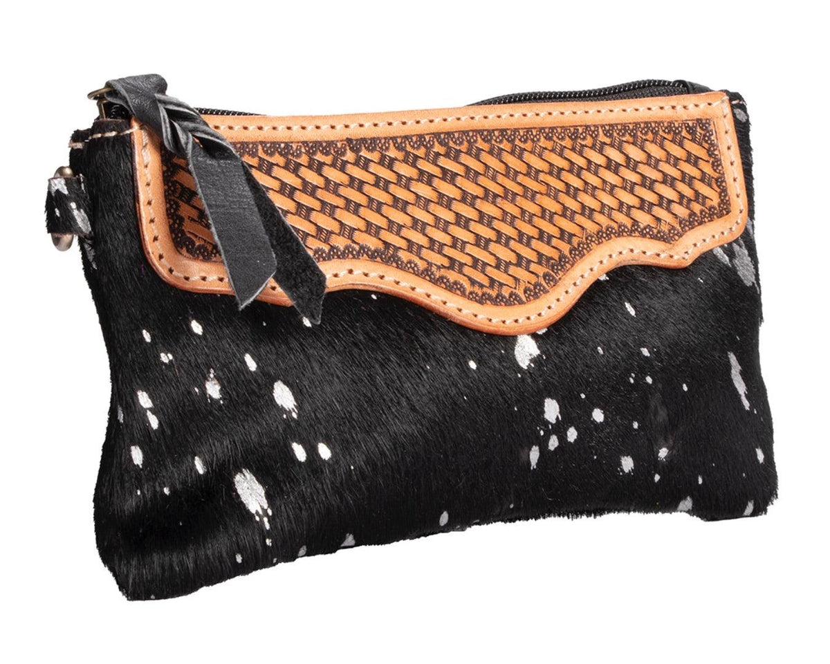 Fort Worth Cowhide Leather Purse Black & Silver Rider Fashion