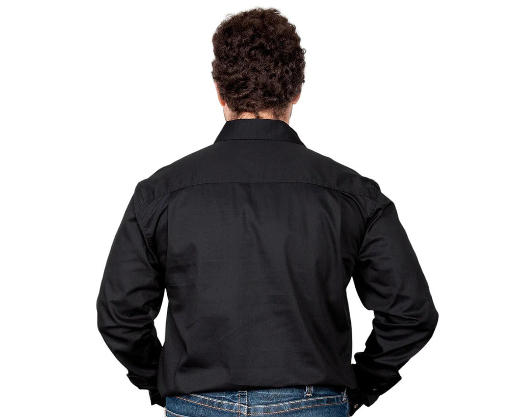 Just Country Cameron Half Button Work Shirt with Dual breast pockets that comes in a Black colour.