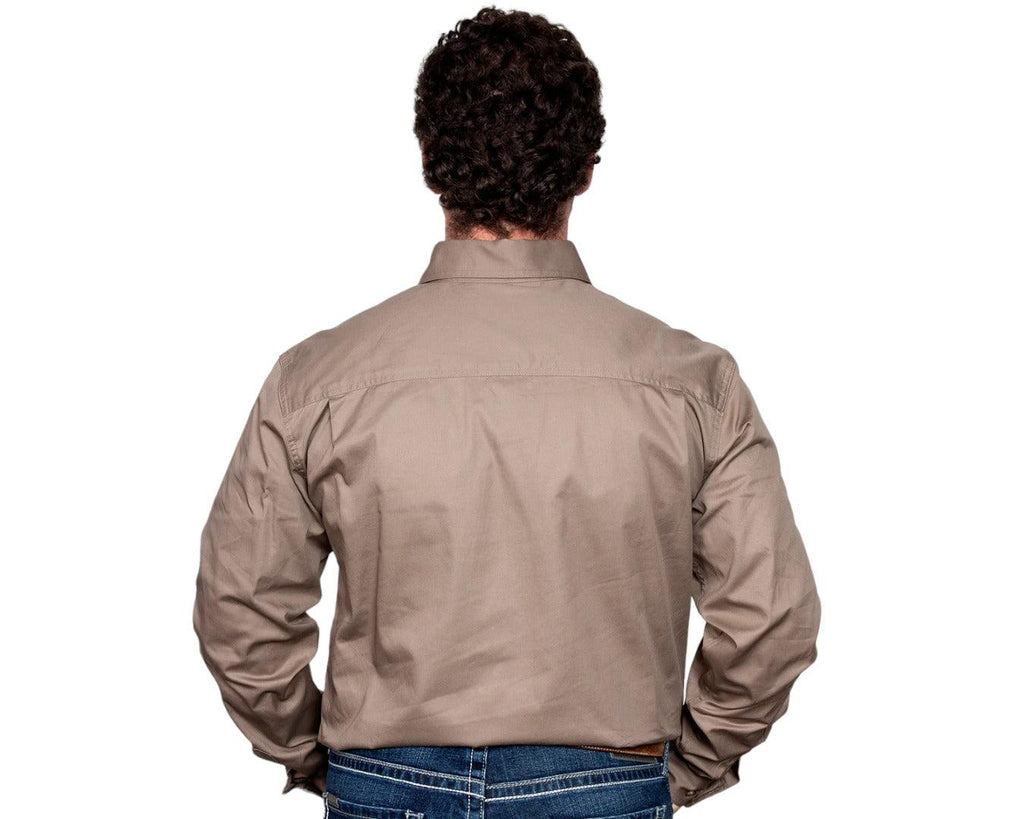Just Country Cameron Half Button Work Shirt with Dual breast pockets that comes in a Brown colour.
