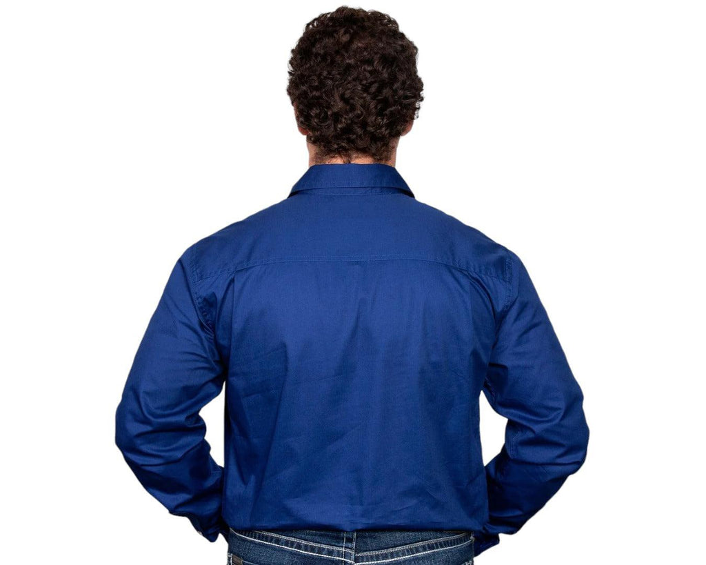 Just Country Cameron Half Button Work Shirt with Dual breast pockets that comes in a Cobalt Blue colour.