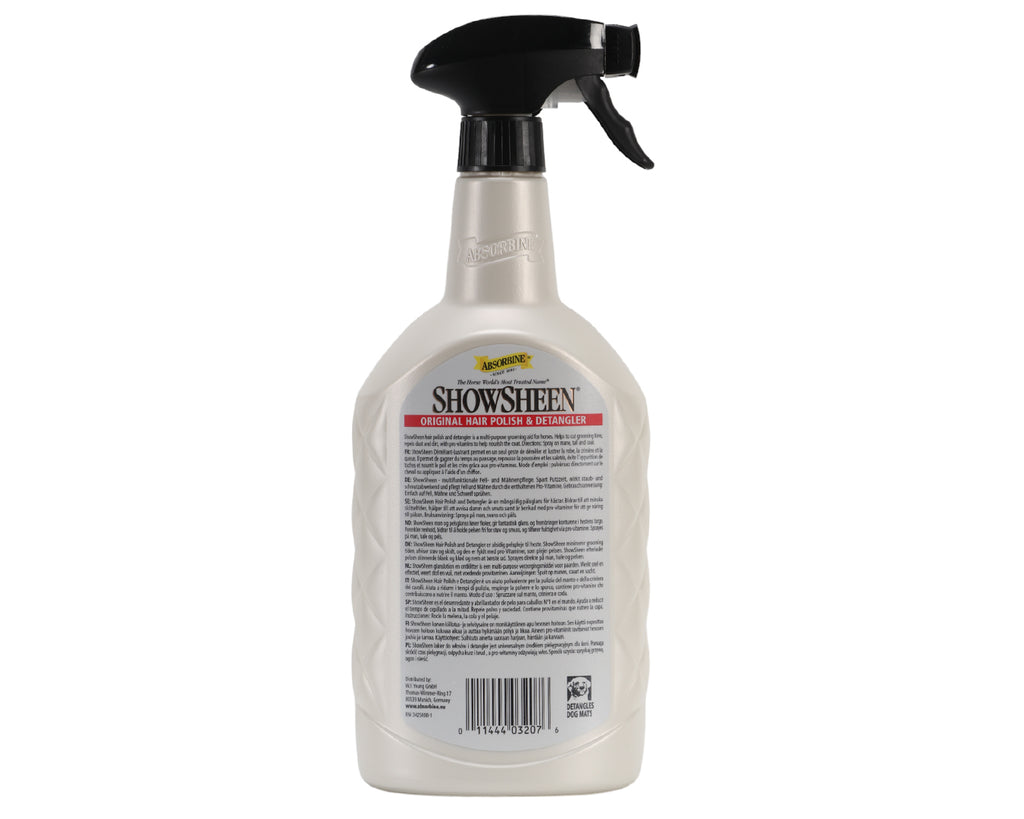 Absorbine ShowSheen® Hair Polish & Detangler - ideal to help unravel knots in manes and tails, and if you apply it to your horse's coat, it dries to a lovely, natural sheen for muscle definition