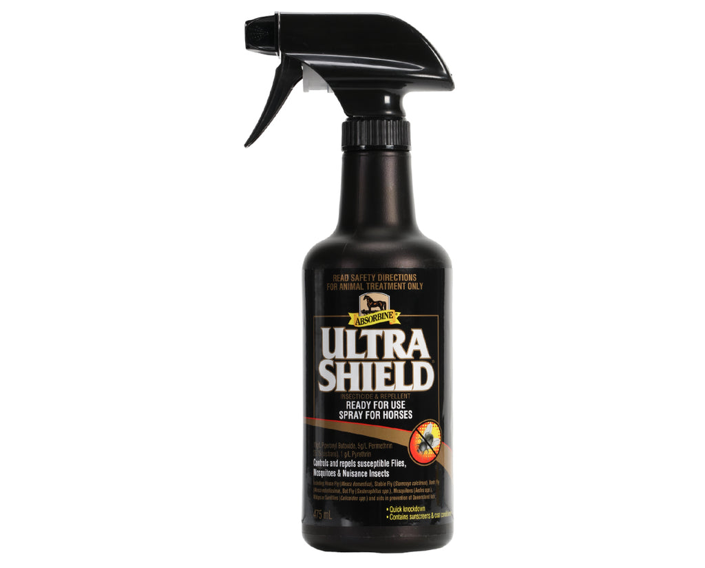 Absorbine UltraShield Equine Insecticide & Fly Repellent 475ml bottle to control & repel susceptible flies, mosquitoes & nuisance insects