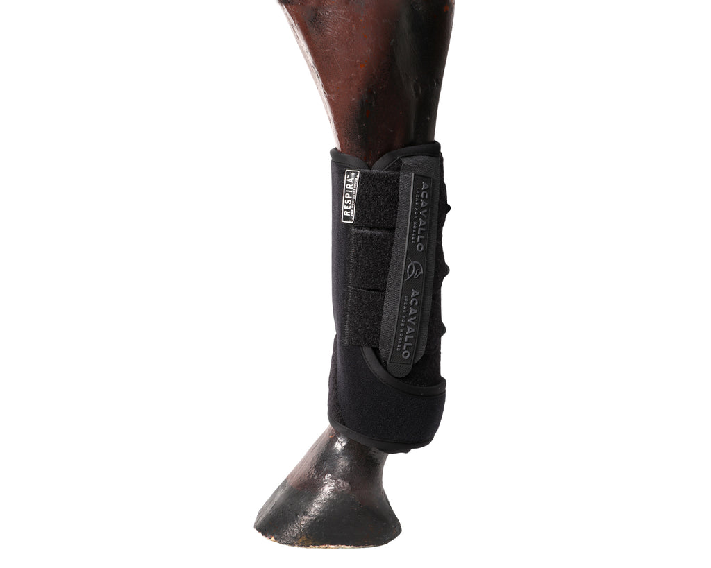 Side angle of Acavallo Respira Neoprene HInd Boots with Gel Insert