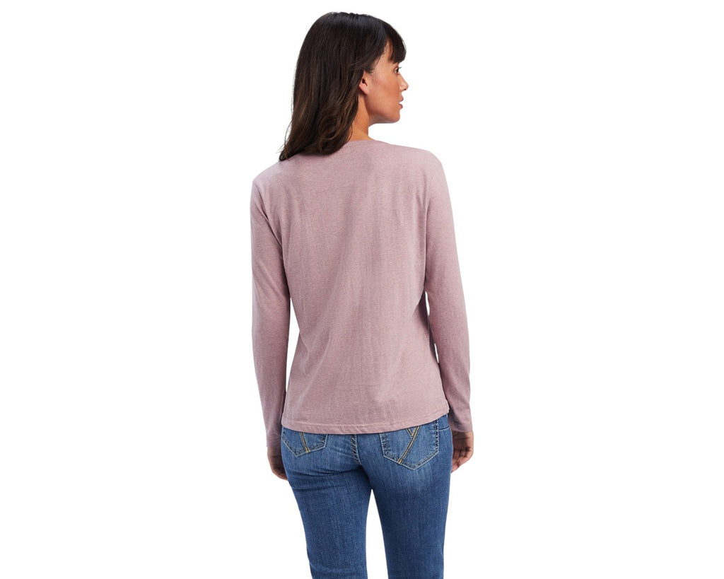 Ariat Ladies Real Relaxed Tee in Pink - bold Ariat logo on the chest, it's perfect for work and play