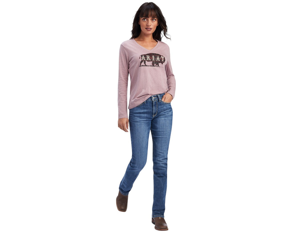 Ariat Ladies Real Relaxed Tee in Pink - v neck with a relaxed fit