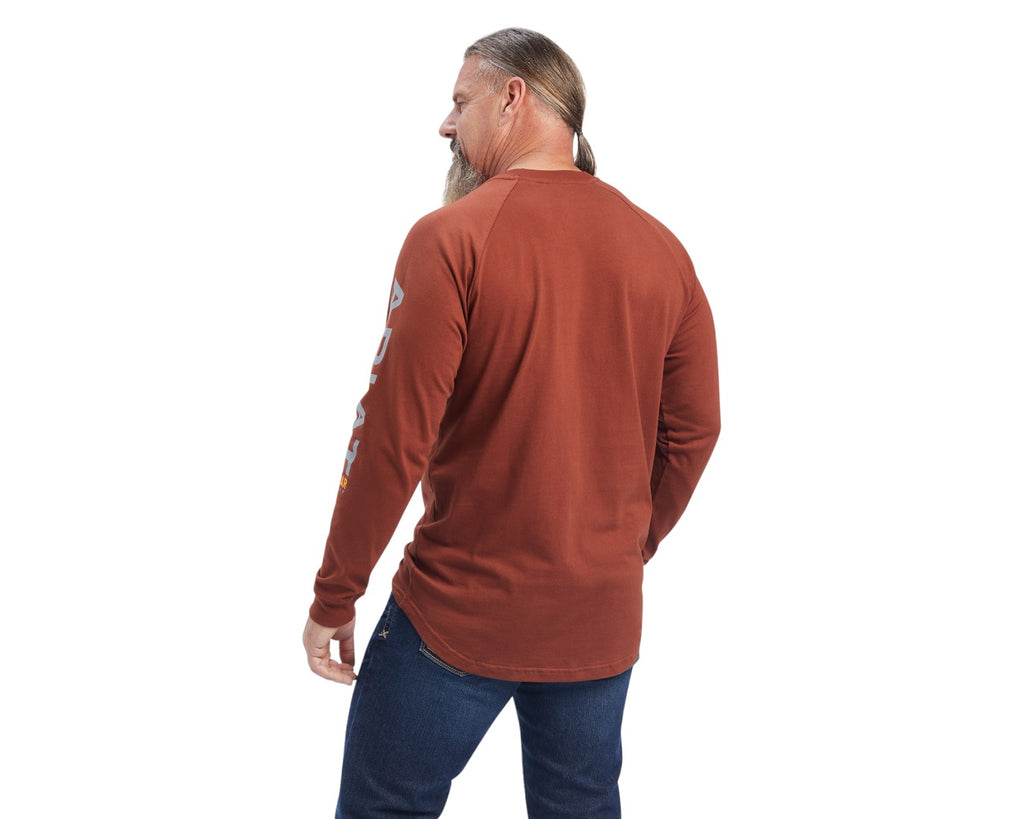 Ariat Rebar Cotton Graphic Men's T-Shirt - ribbed collar, droptail hem and screenprint neck label make it a perfect everyday go-to T-shirt
