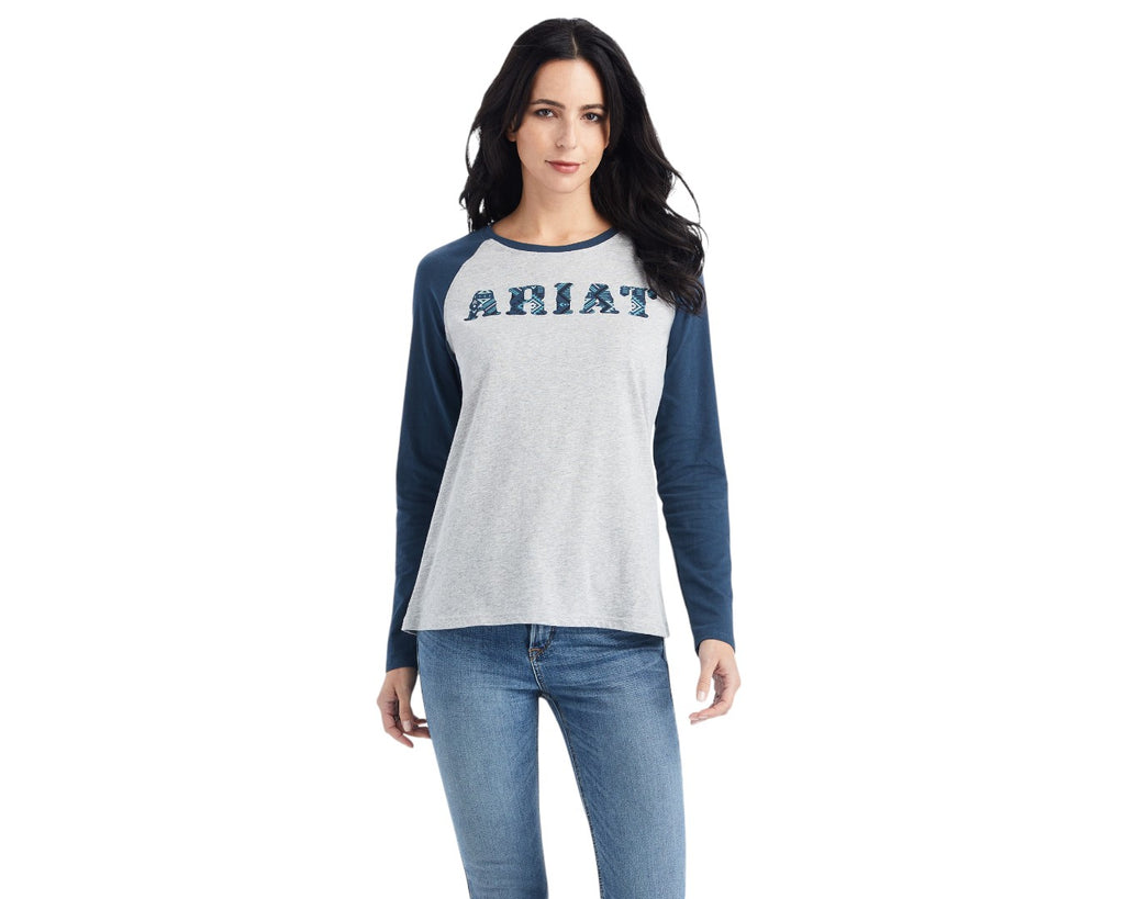 Ariat REAL Baseball Shirt in Grey/Navy - Ariat logo and soft jersey fabric make this classic baseball tee a go-to for everyday wear