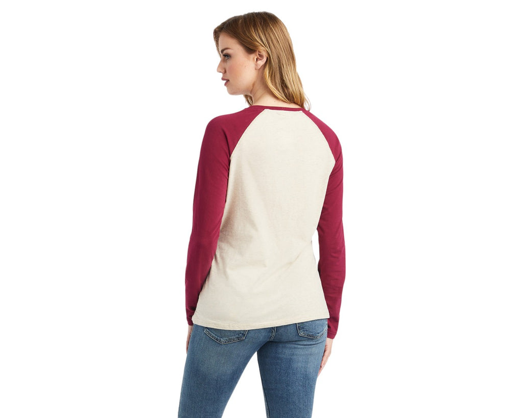Ariat REAL Baseball Shirt in Oatmeal/Red - in Contrast sleeve