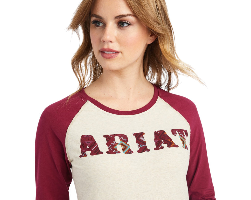 Ariat REAL Baseball Shirt in Oatmeal/Red
