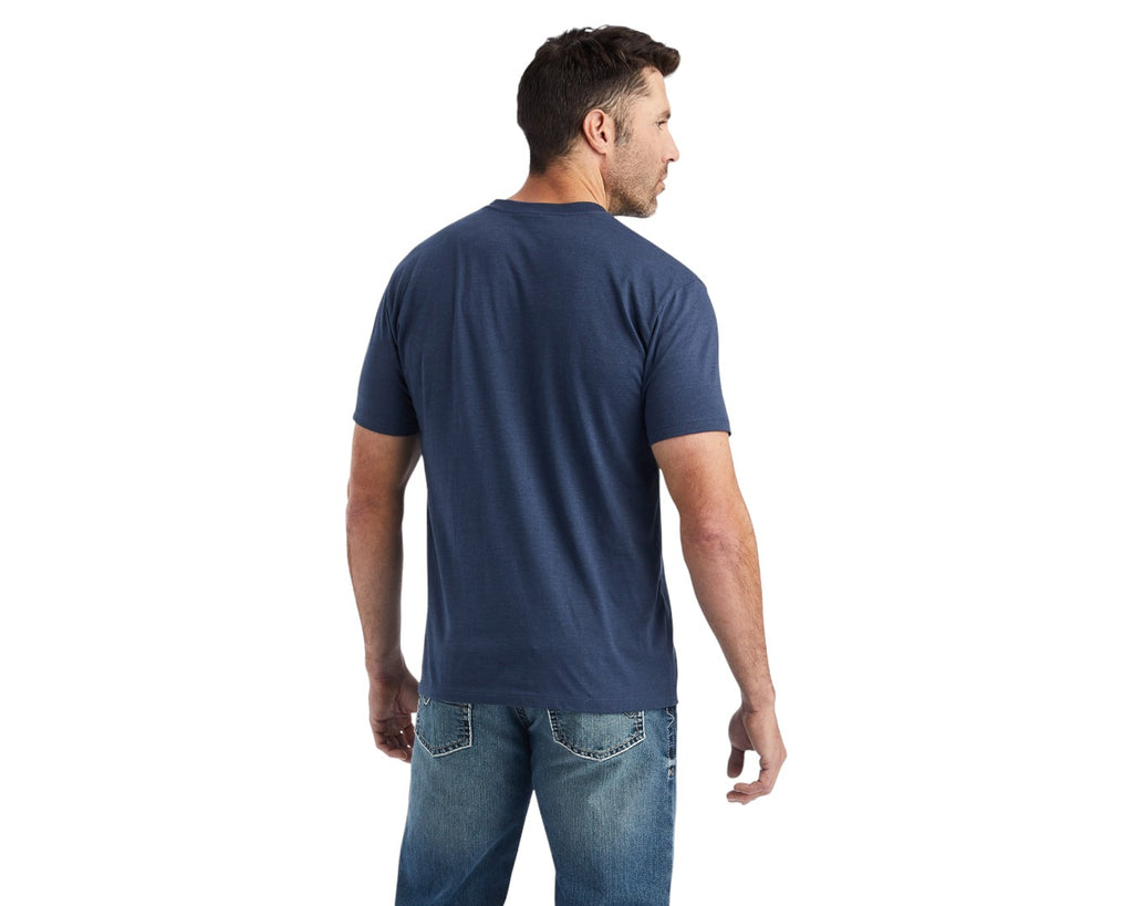 Ariat Western Lock Up Tee in Navy - versatile as a plain T-shirt but gets a pop of style from the eye-catching graphic