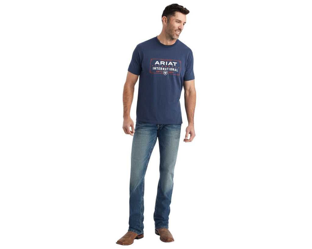 Ariat Western Lock Up Tee in Navy - made of 4.3 oz cotton/polyester blend