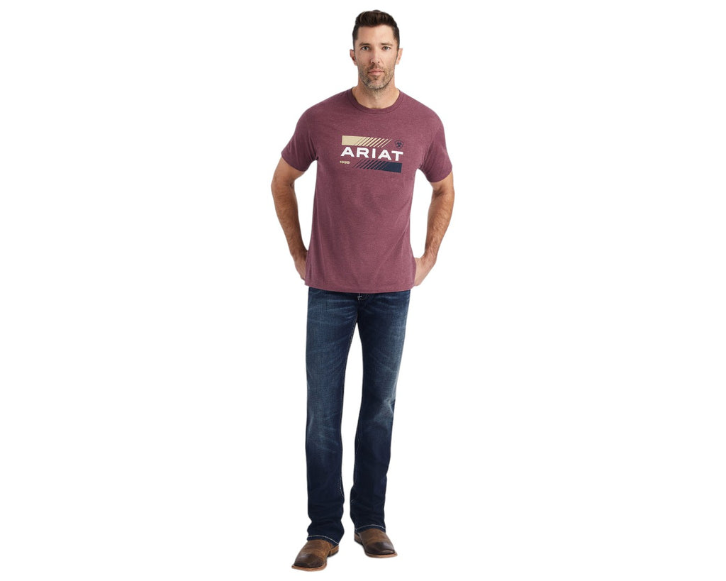 Ariat Octane Stack Tee in Burgundy - made of 4.3 oz cotton/polyester blend