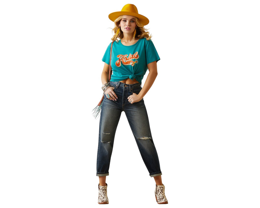 Ariat Spur Script Tee in Teal - this stylish t-shirt is perfect for any rider's wardrobe