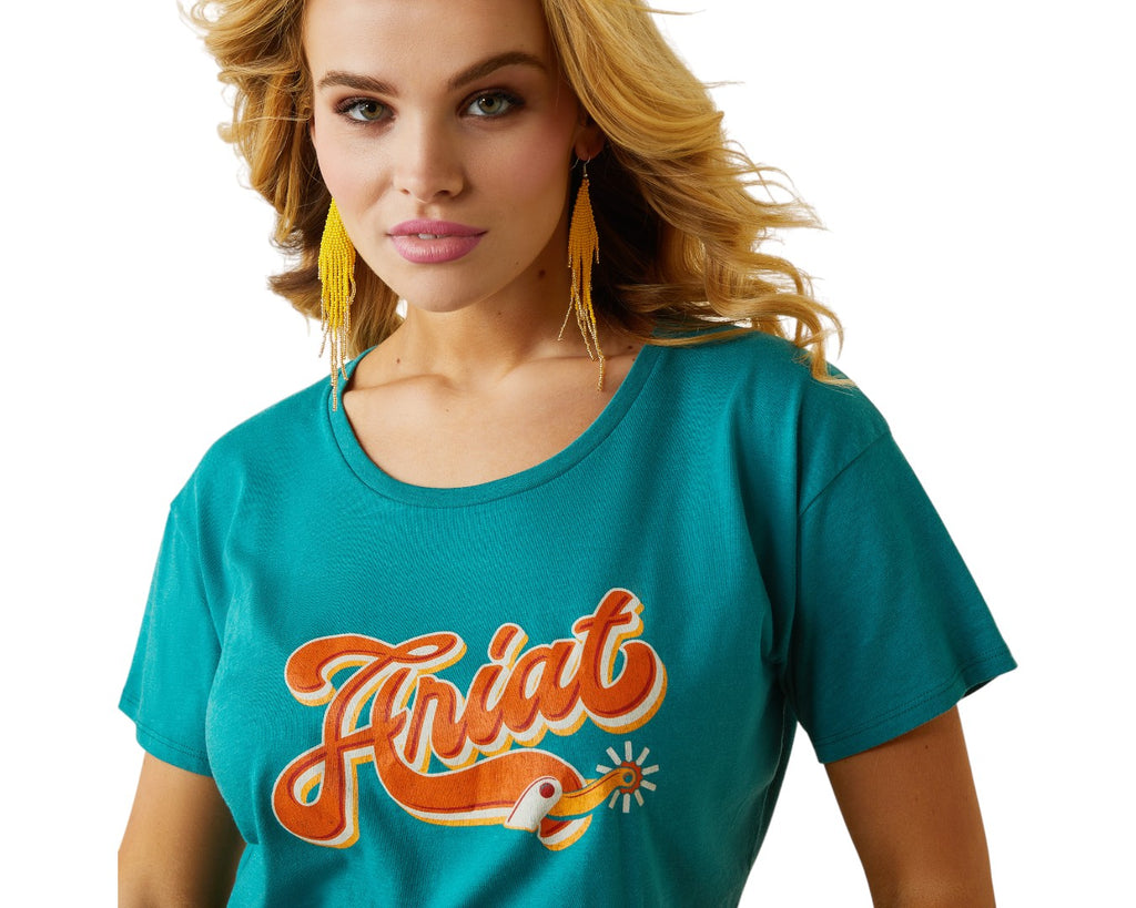 Ariat Spur Script Tee in Teal - with screen print detail