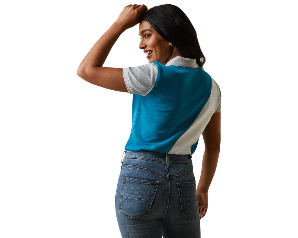 Ariat Taryn Polo in Mosaic Blue - Moisture wicking jersey keeps you dry and comfy