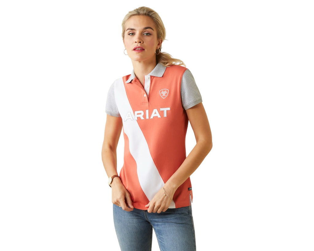 Ariat Taryn Polo in Burnt Sienna - An embroidered Ariat logo and contrast colour blocking accent this performance polo perfectly
