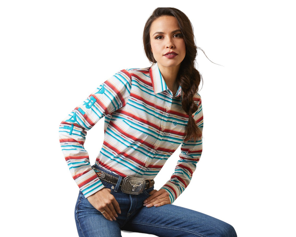 Ariat Team Kirby Stretch Shirt in Rosa Serape - Wear-tested and ready to ride, this team-style button-front shirt has a figure-skimming fit and just the right amount of stretch so it moves with you