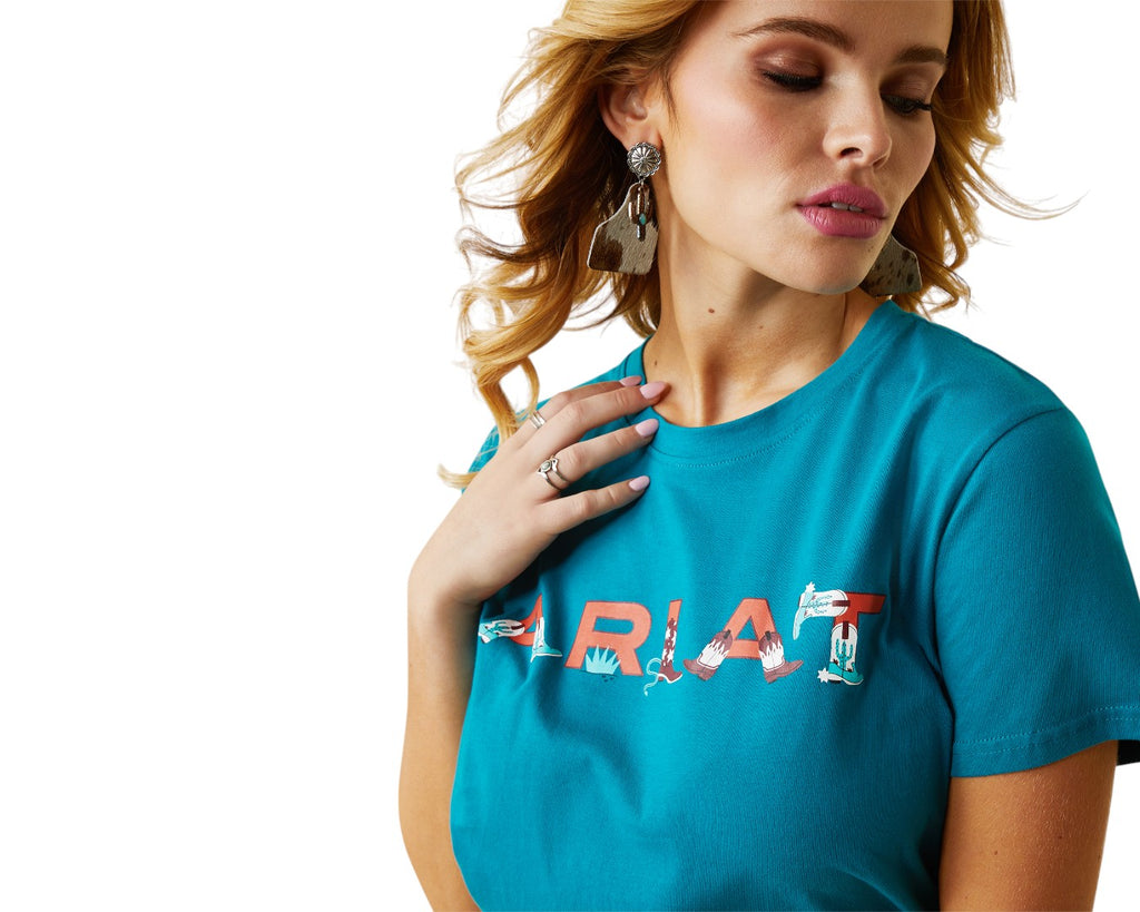 Ariat Real Boot Kickin' Logo Tee in Exotic Plume - features relaxed fit and made from 100% cotton