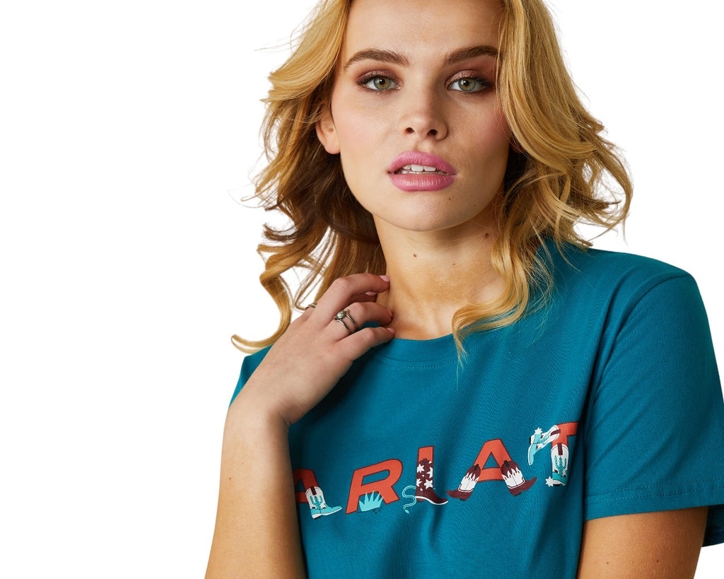 Ariat Real Boot Kickin' Logo Tee in Exotic Plume - made of soft jersey fabric