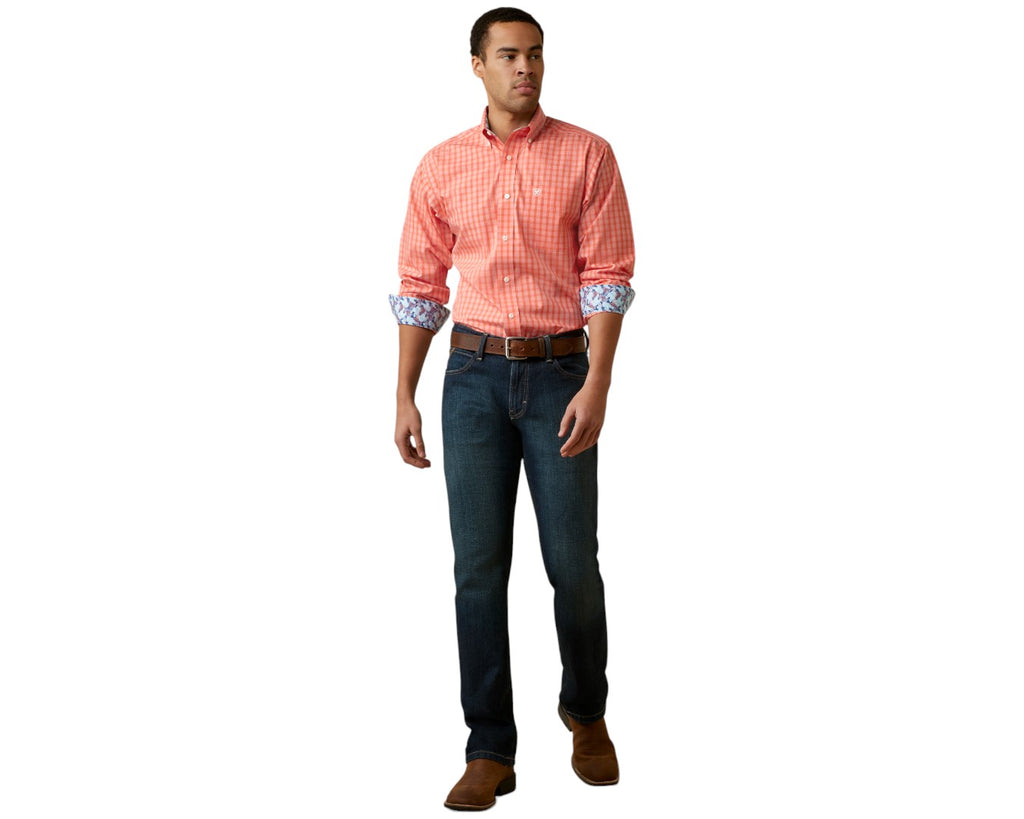 Ariat Men's Wrinkle Free Winston Fitted Shirt in Flame Coral