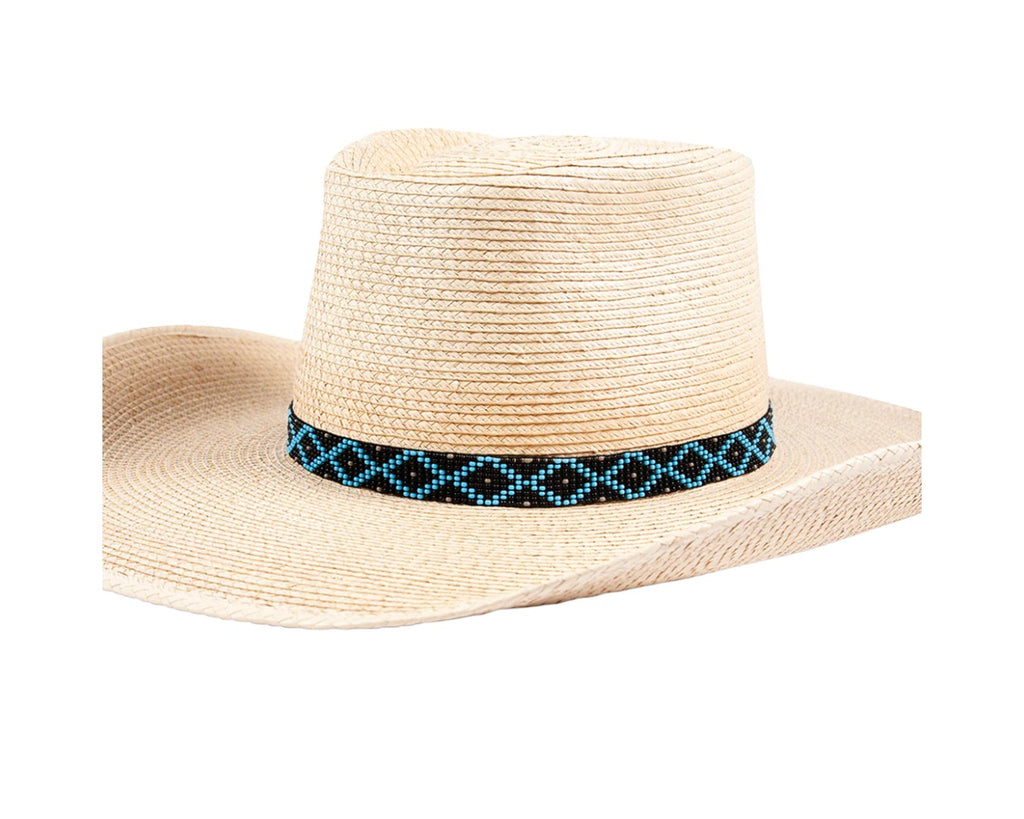 Black and Light Blue Bead Hat Band in a Diamond Pattern