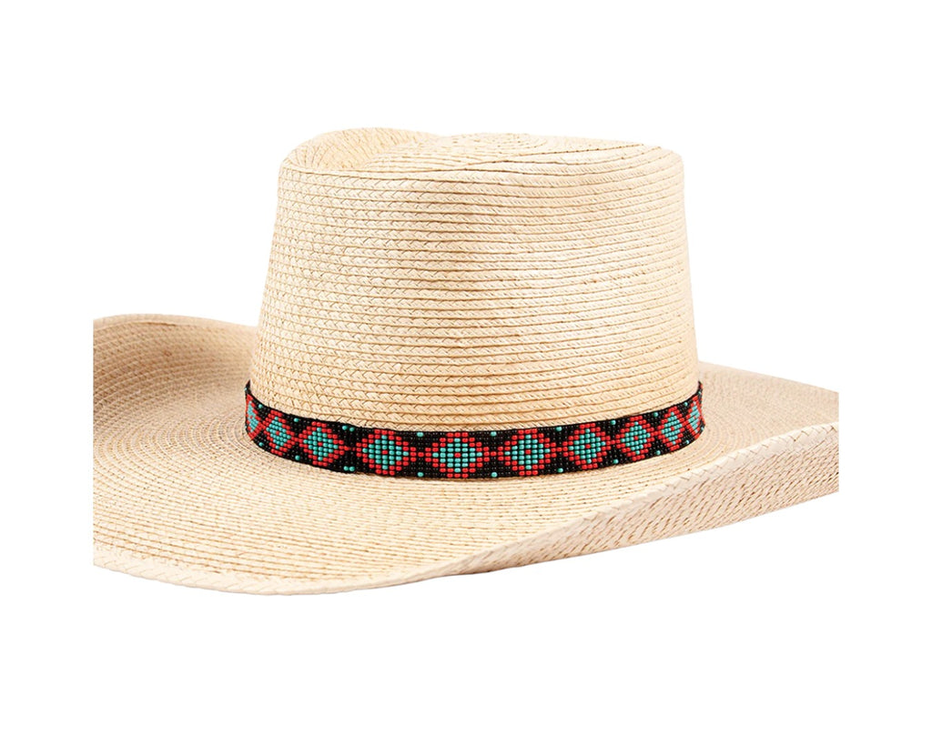 Black, Red and Turquoise Bead Hat Band in a Diamond Pattern