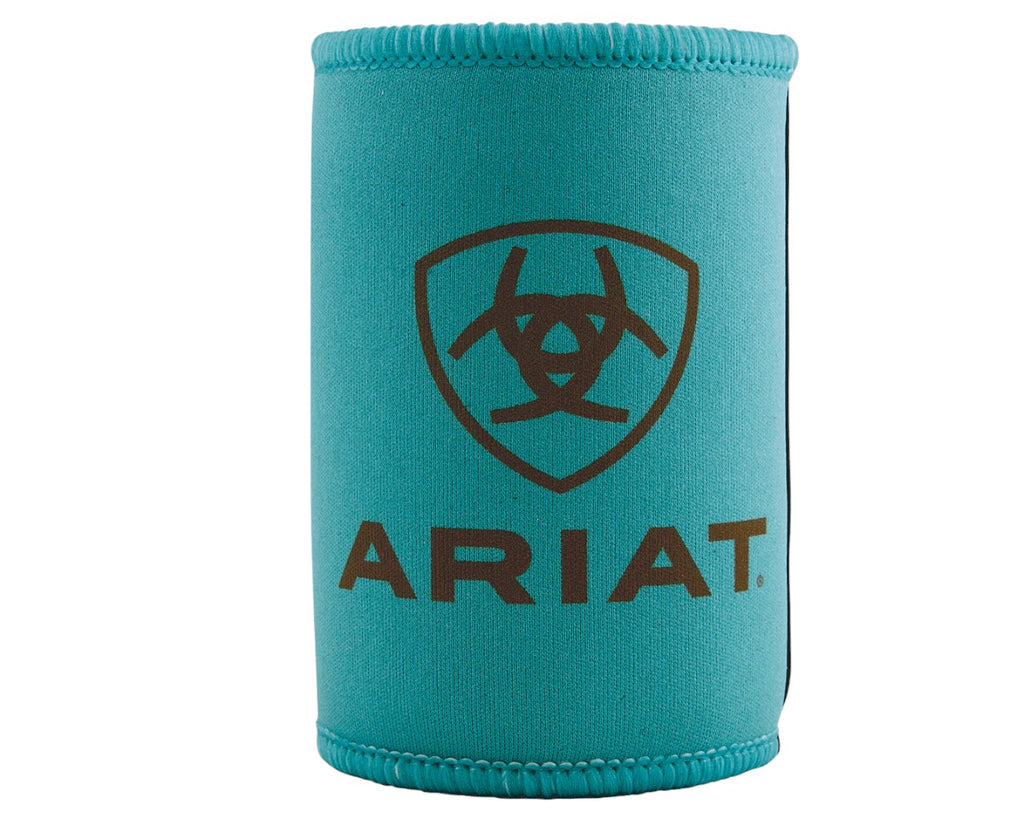 Ariat Stubby Cooler in a Turquoise colour with a Brown Ariat logo