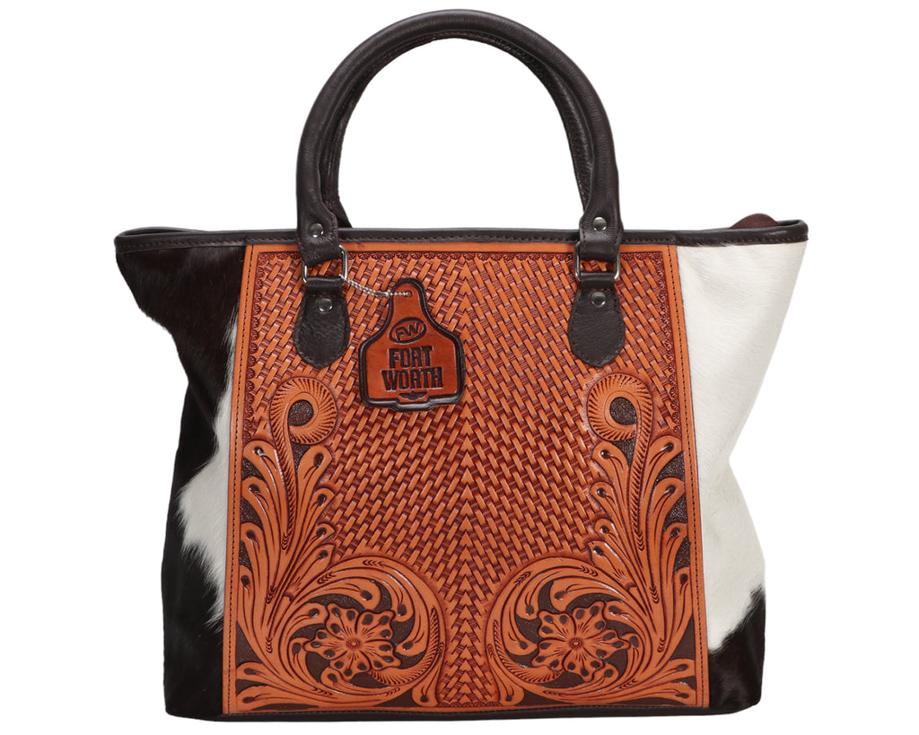 Fort Worth Tooled Handbag w/Cowhide - perfect for any occasion, this bag is built to last and will elevate your wardrobe for years to come