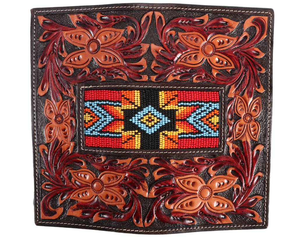 Fort Worth Rodeo Wallet - Aztec Design this hand-tooled rodeo wallet boasts a stunning Aztec design with intricate beading