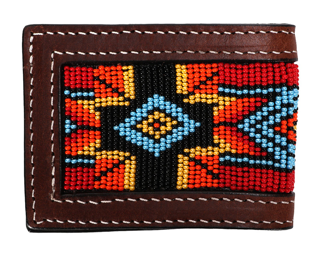 Fort Worth Magnetic Money Clip Wallet in Turquoise Aztec - expertly crafted with leather and adorned with intricate beading, the Fort Worth Magnetic Money Clip Wallet combines style and functionality