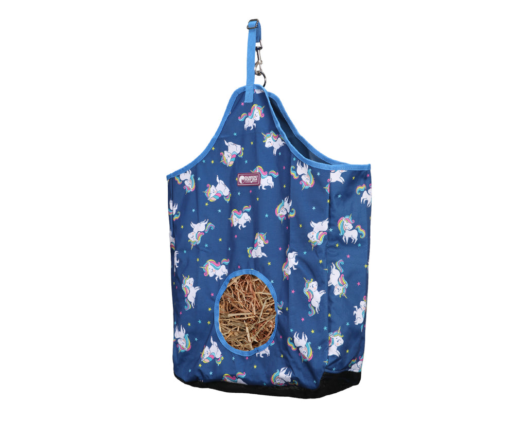 Limited edition Unicorn pattern Hay Bag Feeder for feeding hay to horses and ponies.