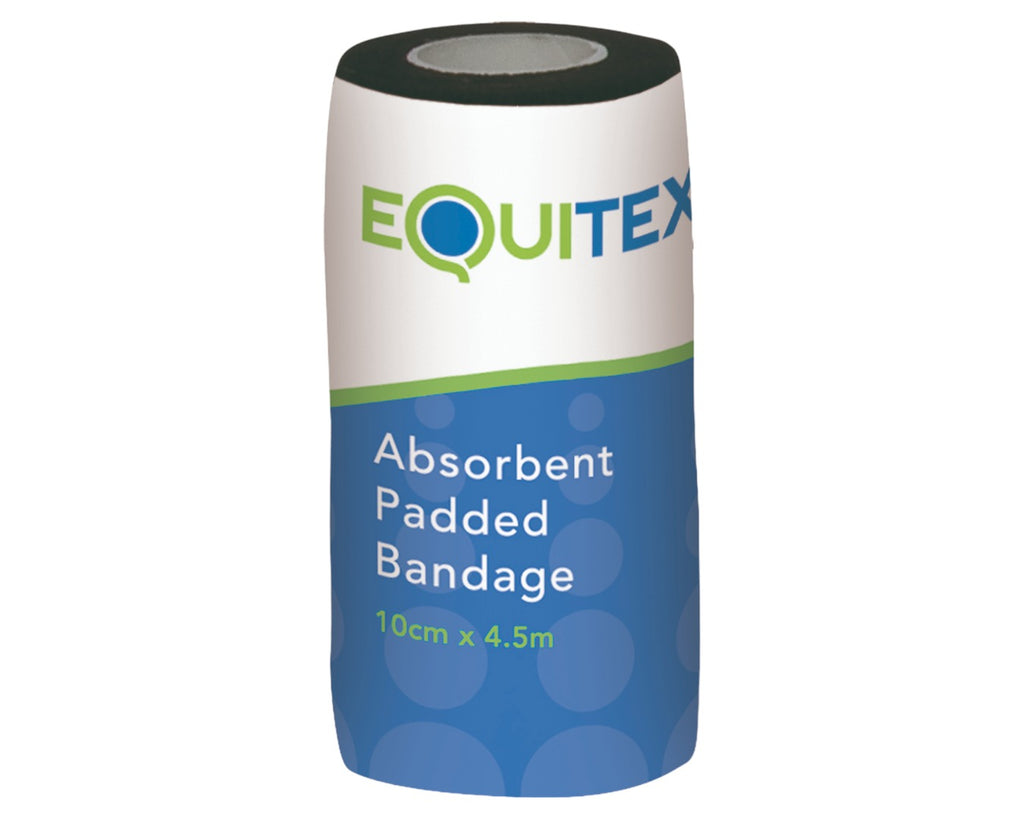 Equitex Cohesive Absorbent Padded Bandage in Black with absorbent dressing/pad at one end of bandage