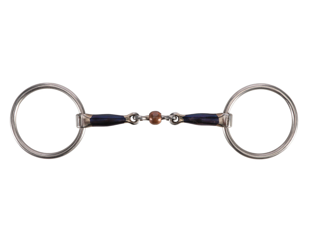 Blue Sweet Iron Loose Ring Snaffle Bit with Middle Link and Copper Roller