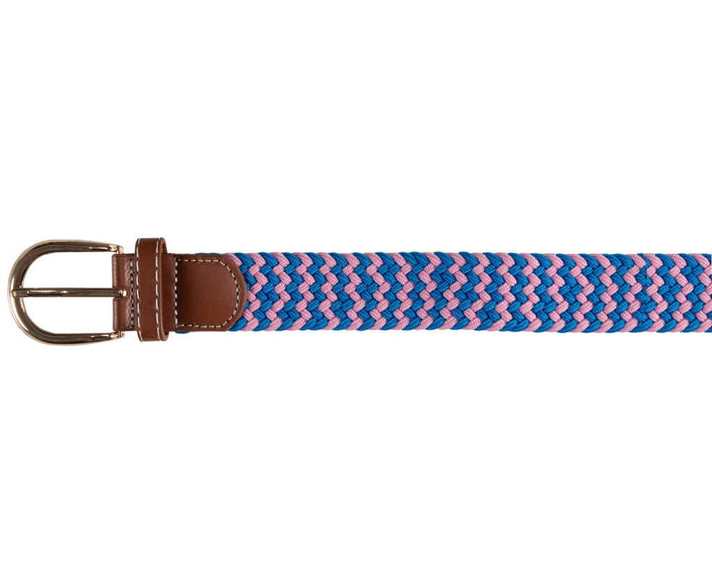  Huntington Braided Equestrian Belt, made from nylon stretch braid and features a brass buckle. It is 3cm wide and designed to be adjustable for a personalized fit. The braided design adds texture and visual interest to the belt