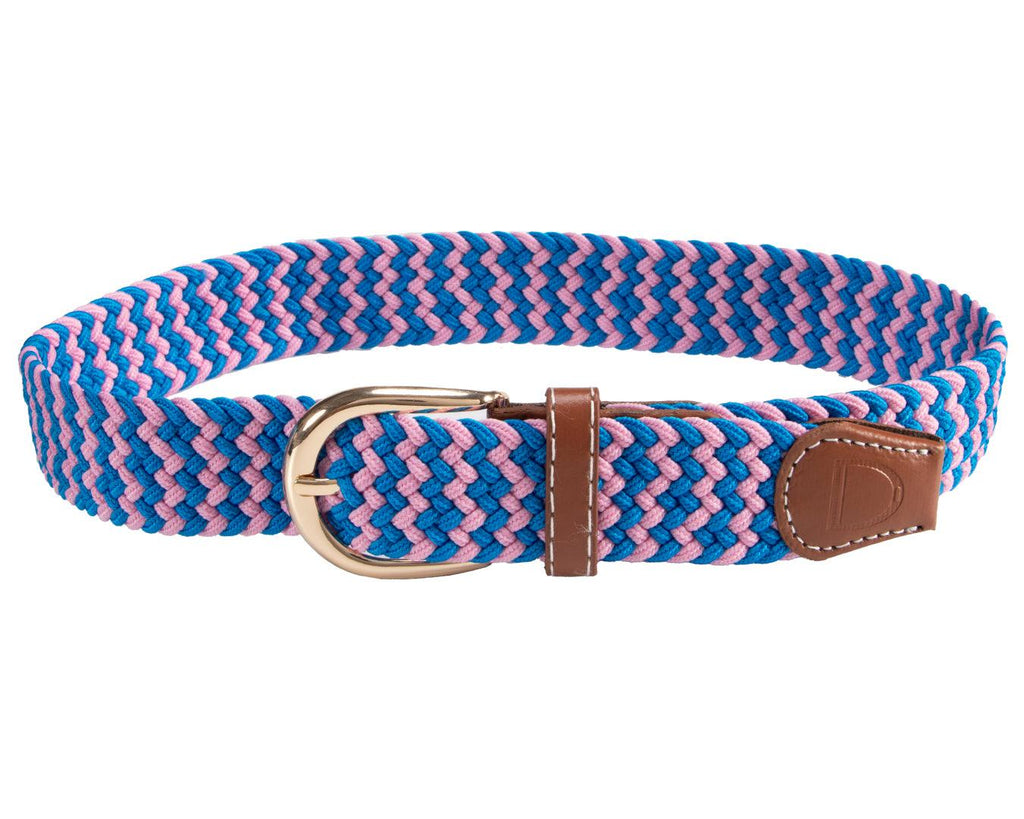  Huntington Braided Equestrian Belt, made from nylon stretch braid and features a brass buckle. It is 3cm wide and designed to be adjustable for a personalized fit. The braided design adds texture and visual interest to the belt