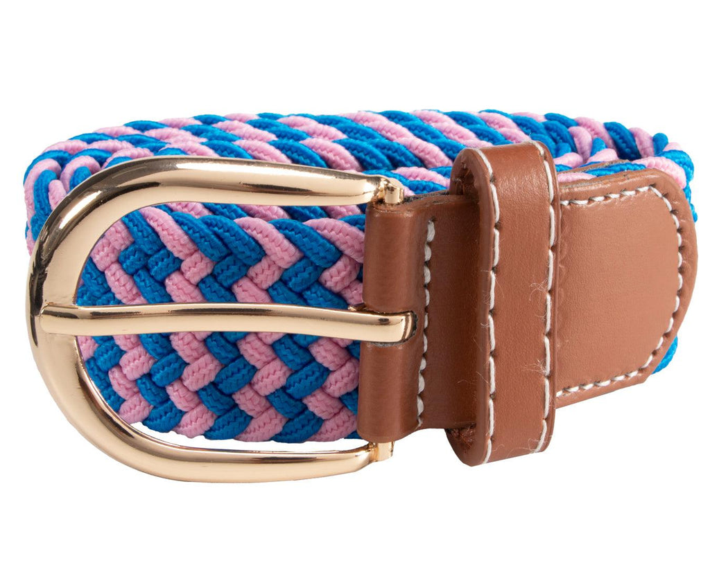  Huntington Braided Equestrian Belt, made from nylon stretch braid and features a brass buckle. It is 3cm wide and designed to be adjustable for a personalized fit. The braided design adds texture and visual interest to the belt