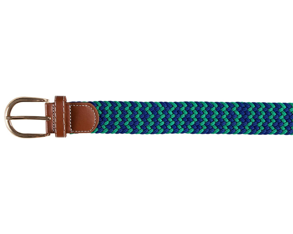  Huntington Braided Equestrian Belt, made from nylon stretch braid and features a brass buckle. It is 3cm wide and designed to be adjustable for a personalized fit. The braided design adds texture and visual interest to the belt