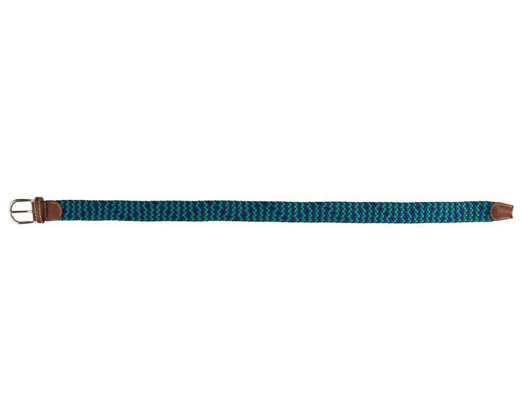  Huntington Braided Equestrian Belt, made from nylon stretch braid and features a brass buckle. It is 3cm wide and designed to be adjustable for a personalized fit. The braided design adds texture and visual interest to the belt