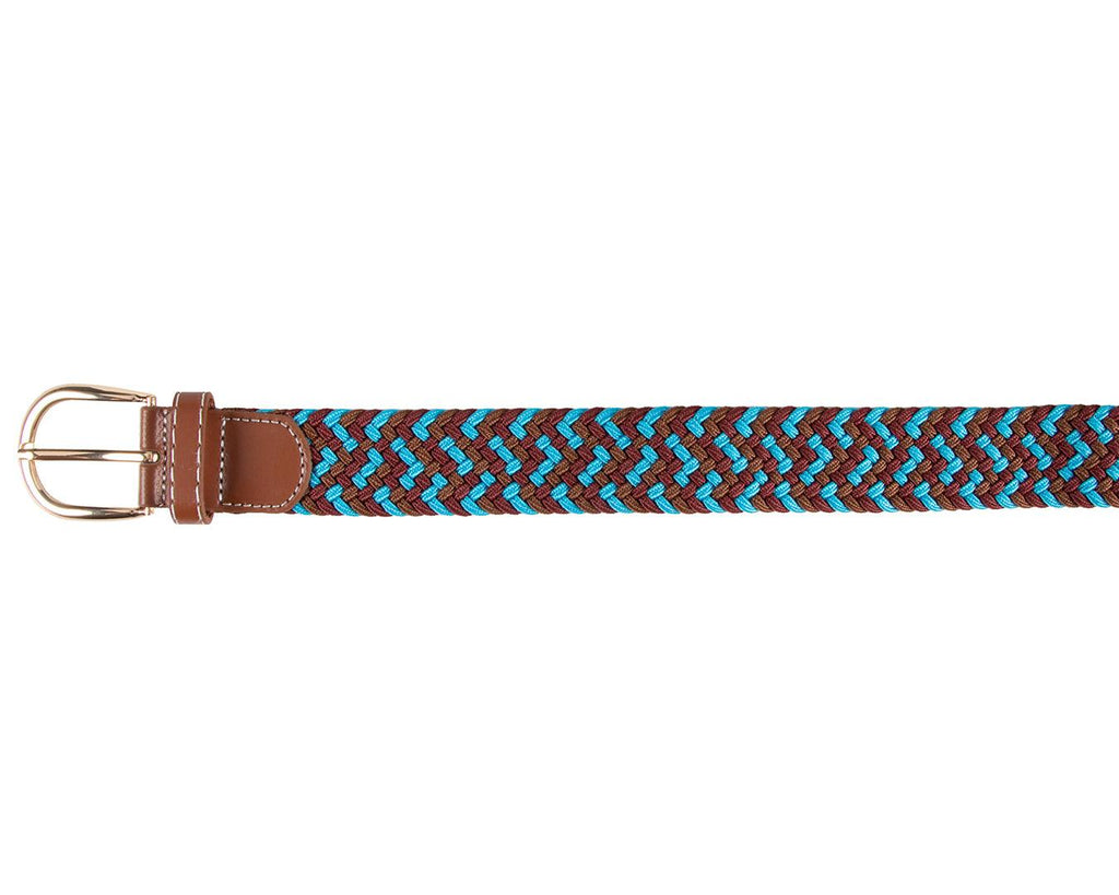  Huntington Braided Equestrian Belt, made from nylon stretch braid and features a brass buckle. It is 3cm wide and designed to be adjustable for a personalized fit. The braided design adds texture and visual interest to the belt